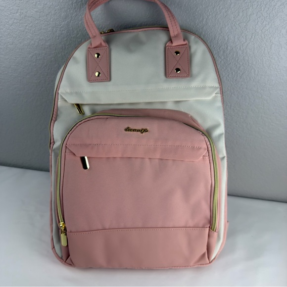 NWT Pink and Cream Backpack School Travel with USB Port - Picture 7 of 15